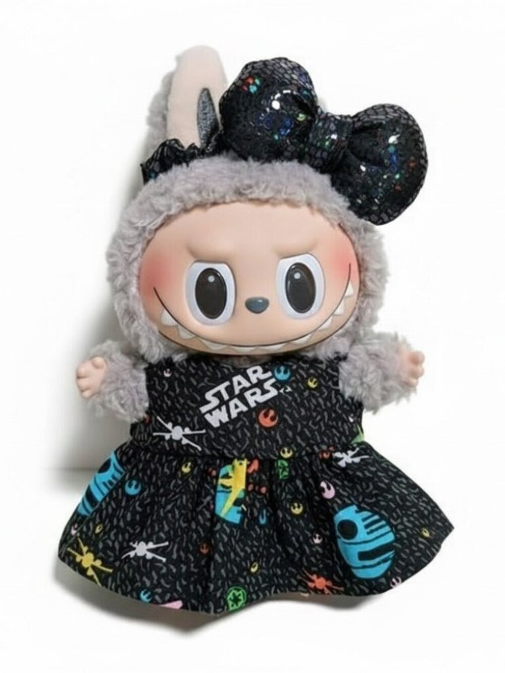 Custom Labubu Disney Star Wars Dress and Metallic Bow Outfit